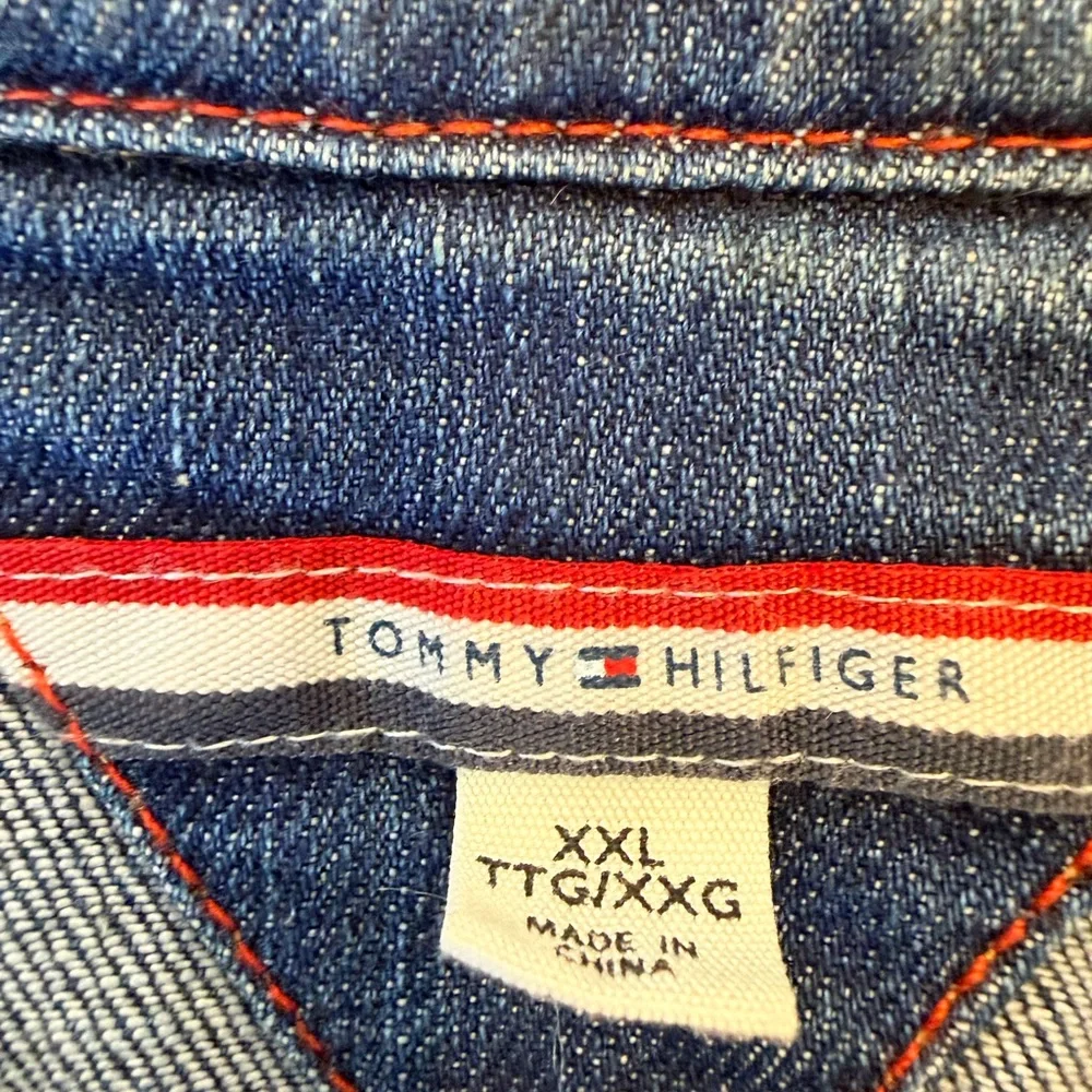 Tommy Hilfiger Distressed Denim Jacket XXL Classic Button Front Medium Wash - Picture 4 of 4